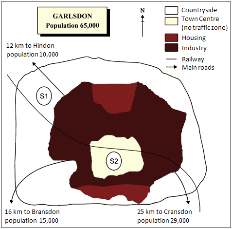 Map for an IELTS Academic Task 1 question about Garlsdon Supermarket Site Options.