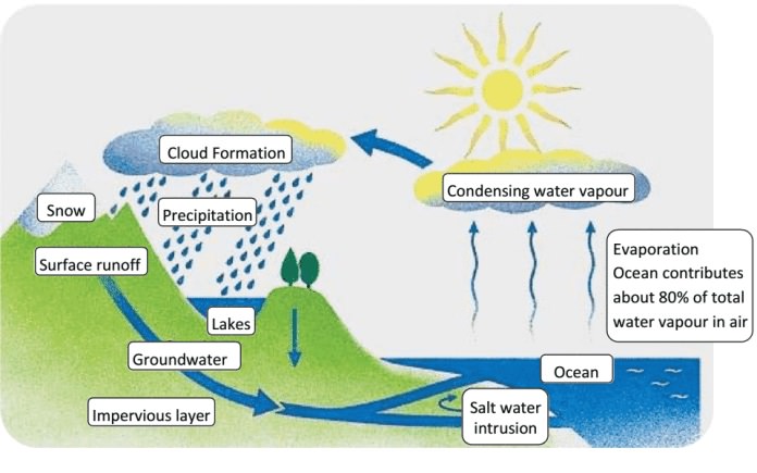 Process diagram for an IELTS Academic Task 1 question about Earth's Water Cycle.