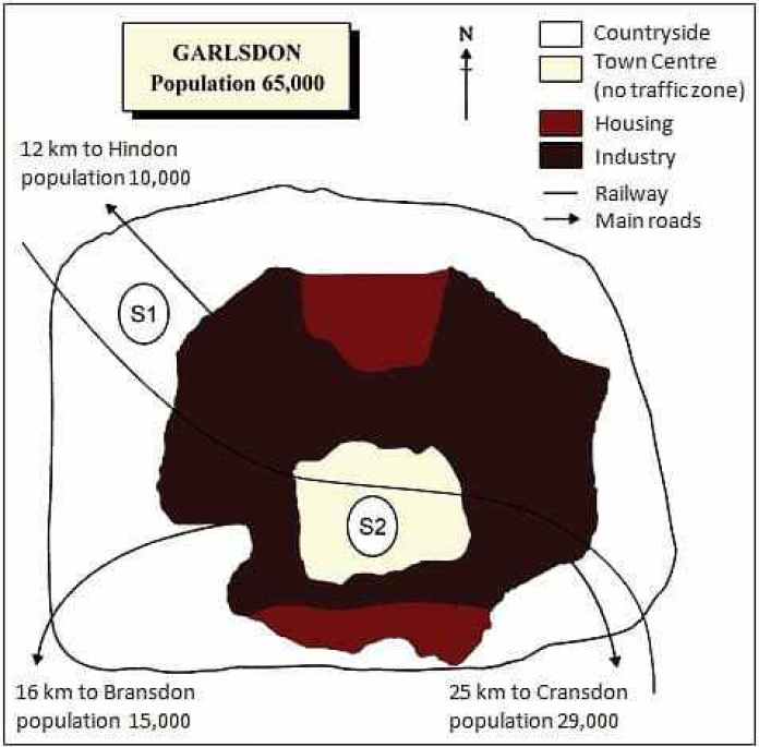 Map for an IELTS Academic Task 1 question about Garlsdon Supermarket Site Options.