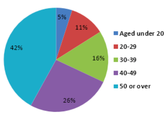 Pie chart 2 of 2 for an IELTS Academic Task 1 question about Adult Education Courses and Ages.